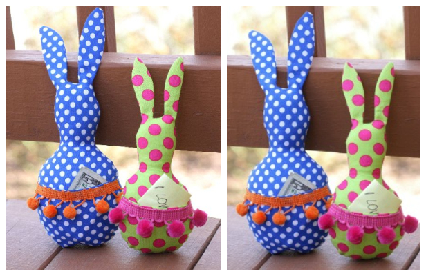 DIY Fabric Easter Pocket Bunny Toy Free Sewing Pattern
