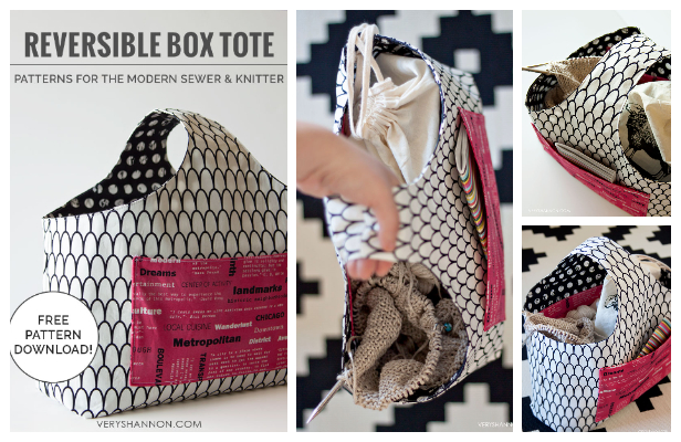 DIY Reversible Box Tote Bag Free Sewing Pattern