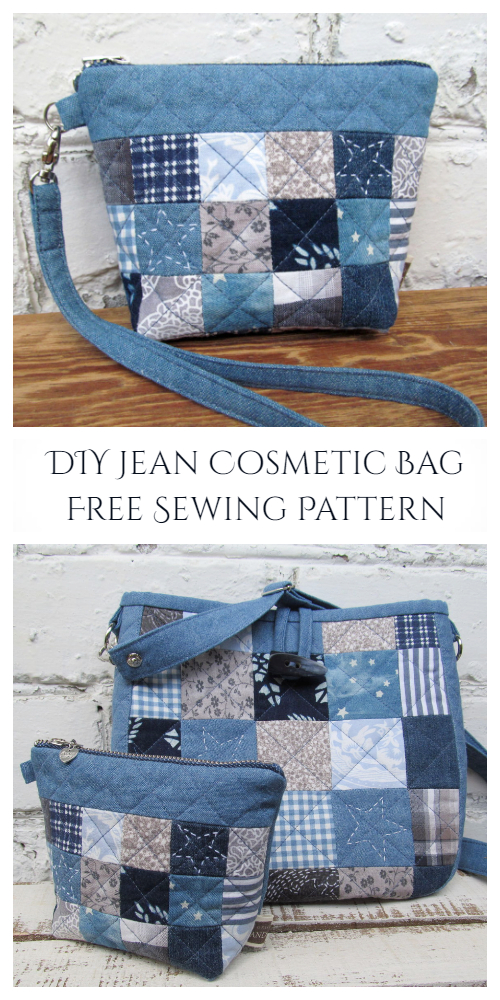 DIY Quilt Jean Cosmetic Bag Free Sewing Pattern