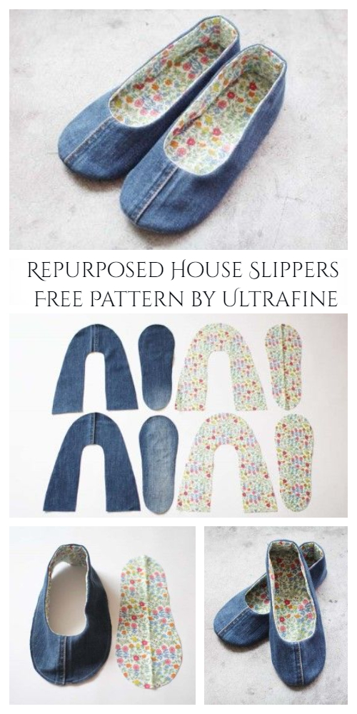 DIY Repurposed Jean House Slippers Free Sewing Patterns