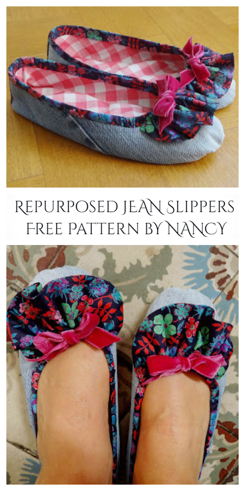 DIY Repurposed Jean House Slippers Free Sewing Patterns
