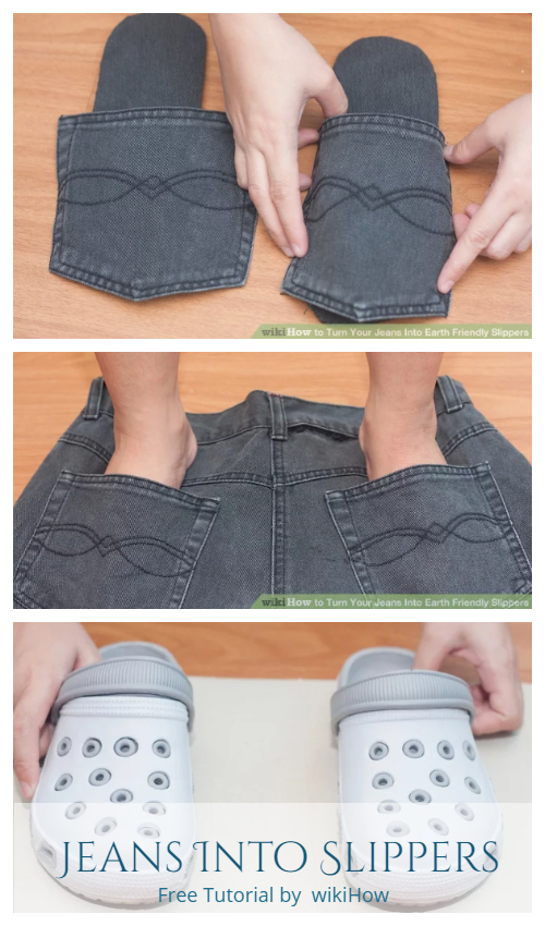 DIY Pretty Demin Jean Spa Slippers Free Sewing Patterns