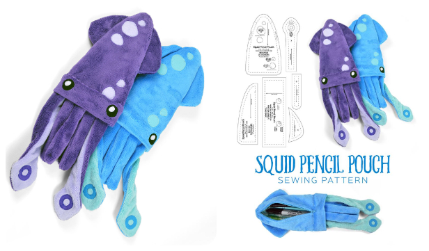 DIY Fabric Squid Pencil Pouch Free Sewing Pattern