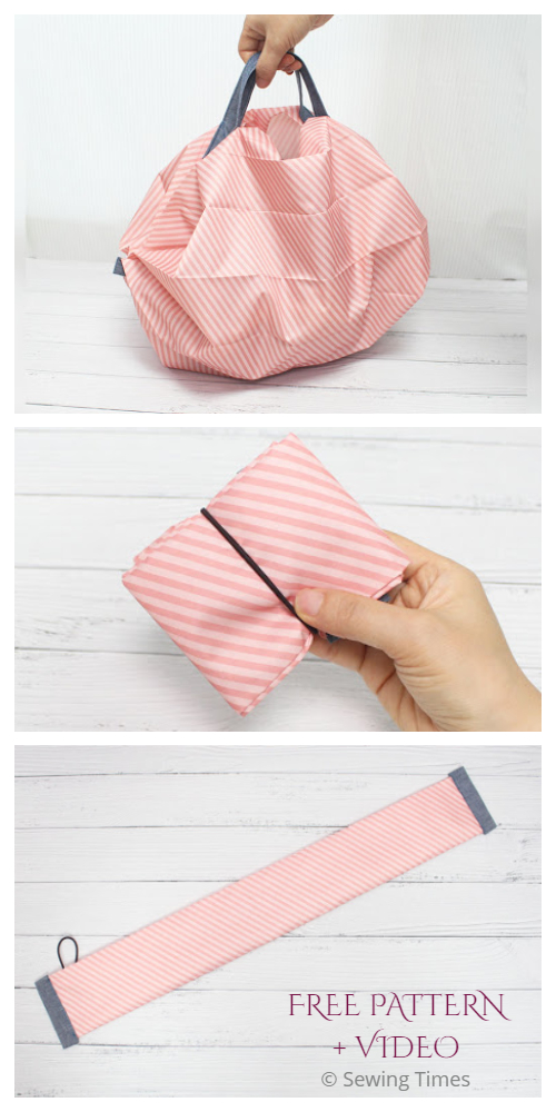 DIY Fabric Compact Shopping Bag Free Sewing Pattern + Video