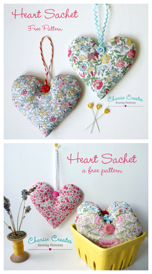 DIY Fabric ScrapBuster Heart Sachets Free Sewing Patterns