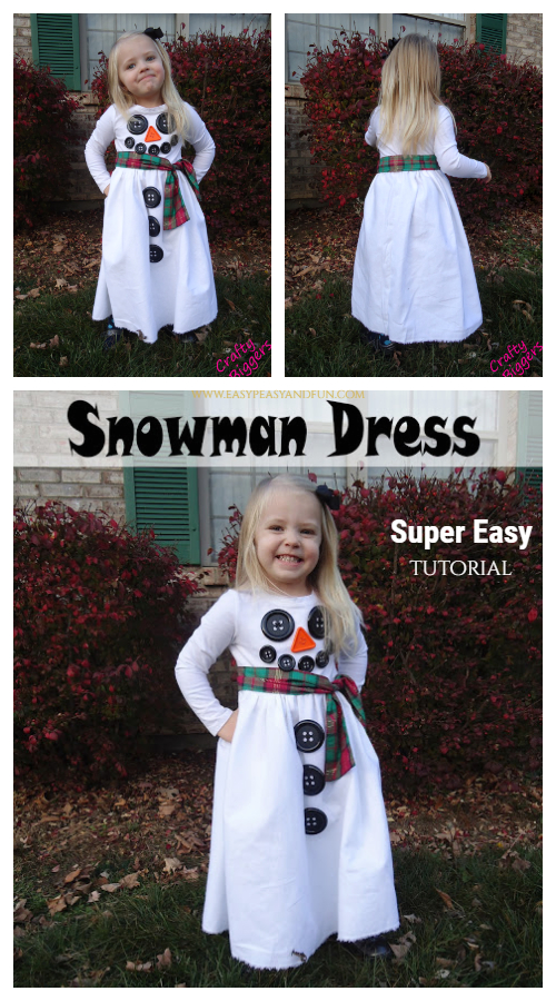 DIY Easy Fabric Snowman Button Dress Sewing Tutorial