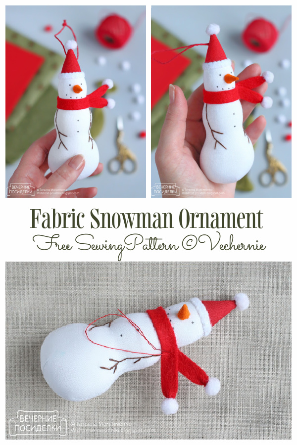 DIY Fabric Snowman Ornament Free Sewing Pattern