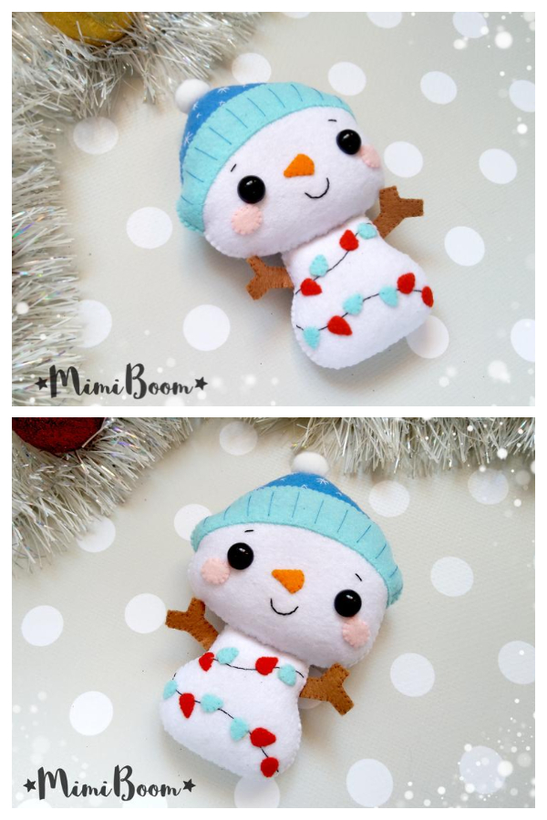 DIY Felt Snowman Christmas Ornament Sewing Patterns