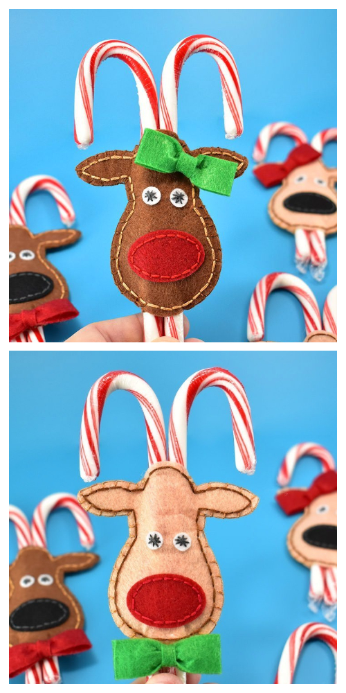 Felt Reindeer Candy Cane Pockets Free Sewing Pattern