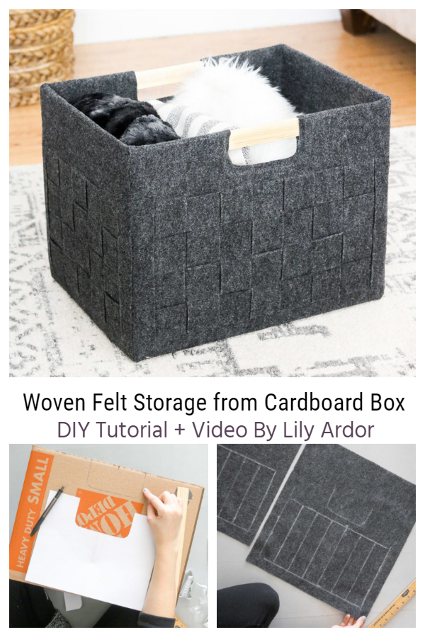 Woven Felt Cardboard Box Storage DIY Tutorial + Video