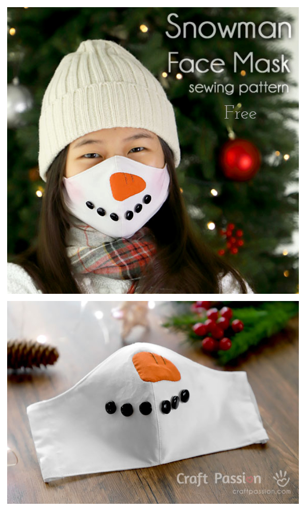 DIY Fabric Snowman Christmas Face Mask Free Sewing Patterns