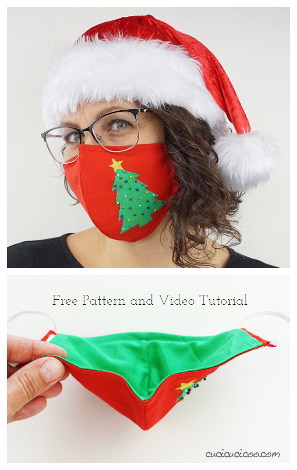 DIY Fabric Christmas Tre Face Mask Free Sewing Patterns