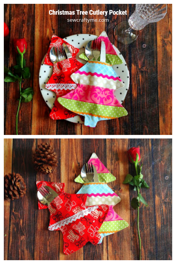 DIY Fabric Christmas Tree Cutlery Pocket Free Sewing Patterns
