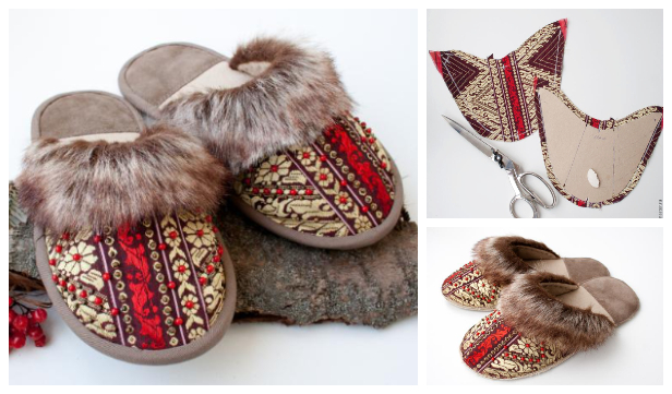 DIY Fabric Winter Home Slippers Free Sewing Patterns