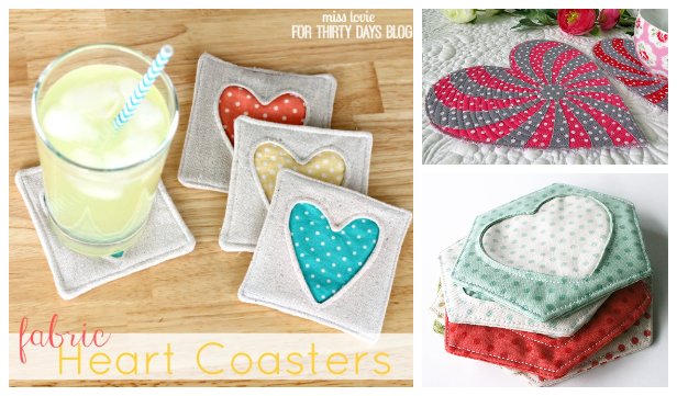 DIY Simple Fabric Heart Coasters Free Sewing Patterns