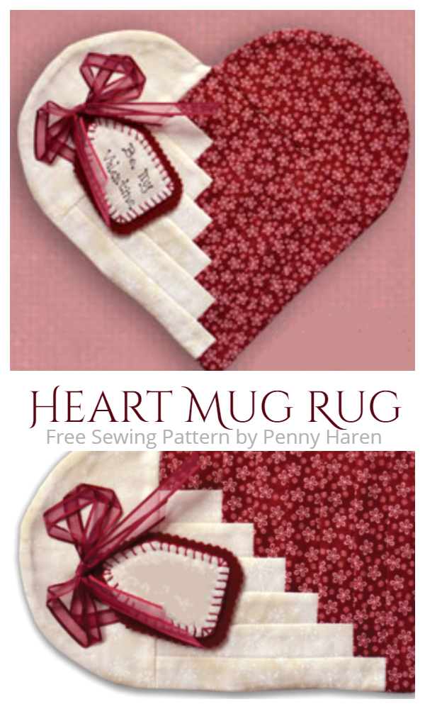 DIY Fabric Cabin Log Heart Mug Rug Free Sewing Patterns