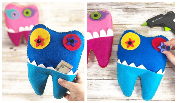 DIY Felt Tooth Fairy Monster Pillow Free Sewing Pattern & Tutorial
