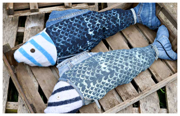 DIY Recycled Denim Fish Pillow Free Sewing Pattern
