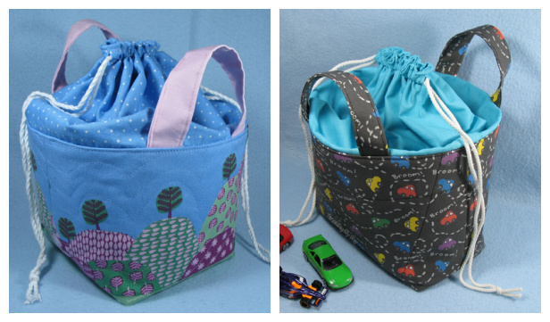 DIY Fabric Basket with Drawstring Top Free Sewing Pattern + Tutorial