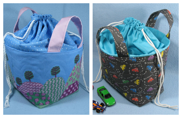 DIY Fabric Basket with Drawstring Top Free Sewing Pattern + Tutorial
