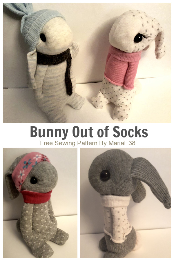DIY Standing Sock Bunny Doll Free Sewing Patterns + VideoFree Sewing Patterns f2