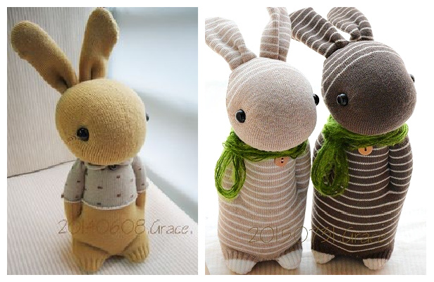DIY Standing Sock Bunny Doll Free Sewing Patterns + Videowing Patterns ft