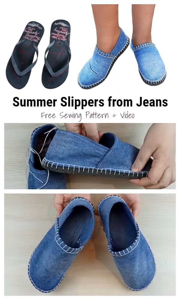 DIY Recycled Summer Jean Slippers Free Sewing Pattern + Video