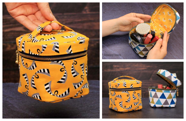 DIY Fabric Cube Makeup Zipper Pouch Free Sewing Pattern + Video