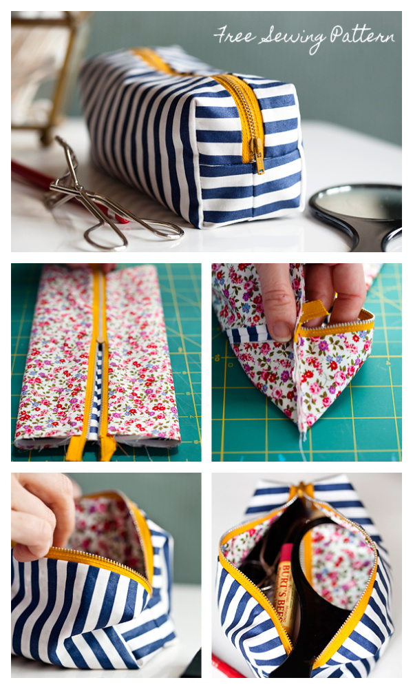 DIY Fabric Boxy Make-up Bag Free Sewing Pattern