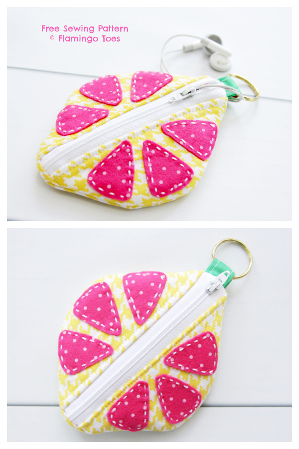 DIY Fabric Citrus Earbud Zipper Pouch Free Sewing Patterns