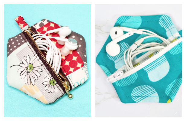 DIY Fabric Hexagon Zip Earbud Pouch Free Sewing Pattern + Video