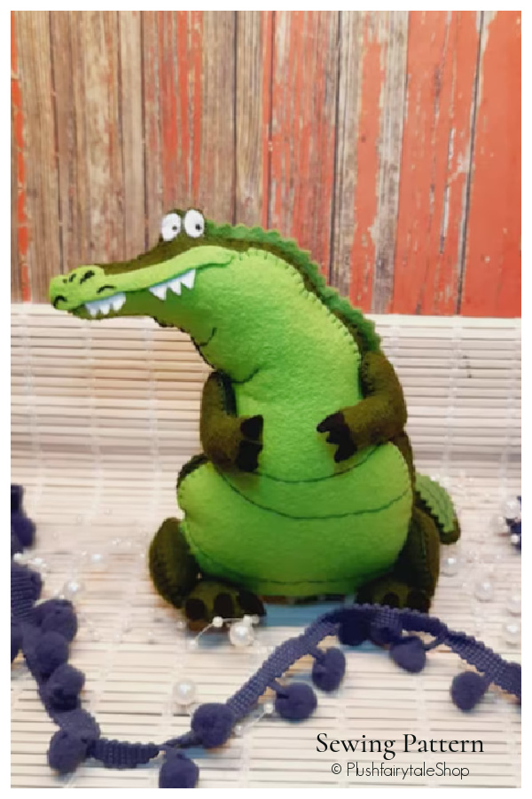 DIY Fabric Stuffed Crocodile Free Sewing Pattern