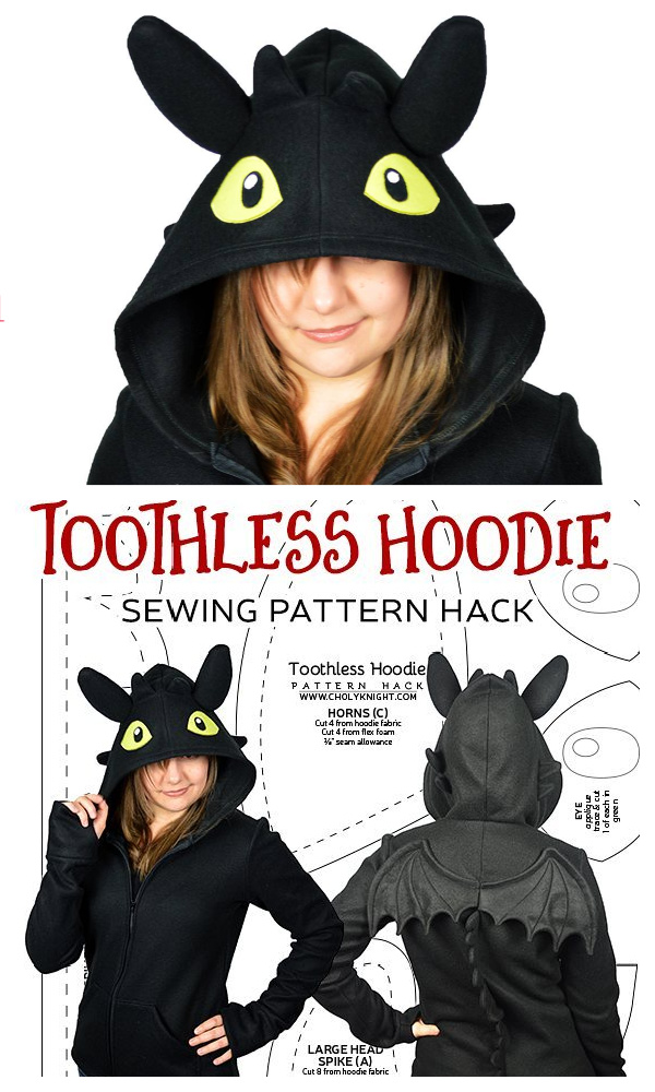 DIY Fabric Toothless Hoodie Free Sewing Pattern