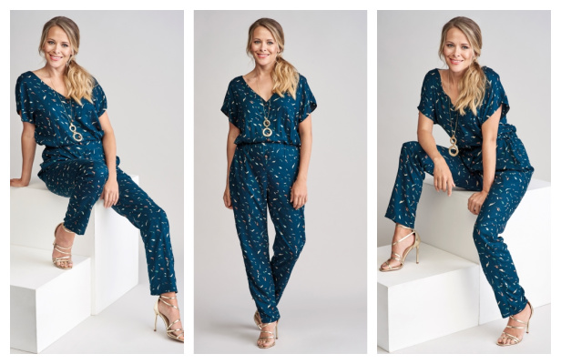 DIY Fabric V-Neck Jumpsuit Free Sewing Pattern