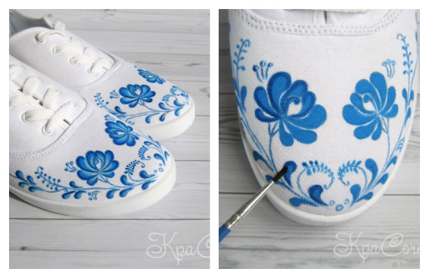 How to Customize Acrylic Paint White Canvas Sneakers - FREE FLOWER PATTERNS