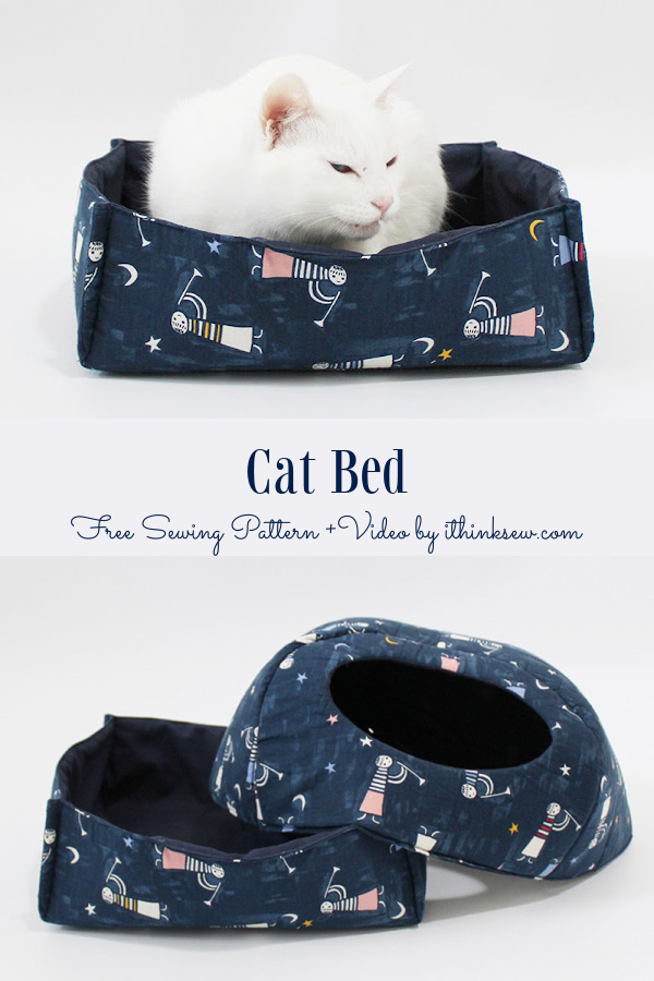 DIY Quilt Fabric Cat Bed Set Free Sewing Patterns + Video (2 sizes)
