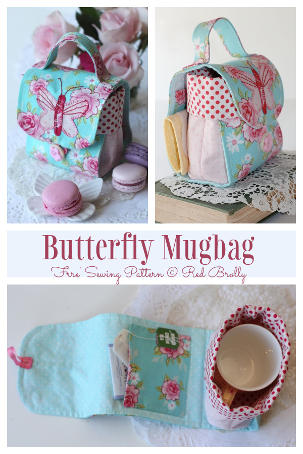 DIY Fabric Butterfly Mug Bag Free Sewing Pattern