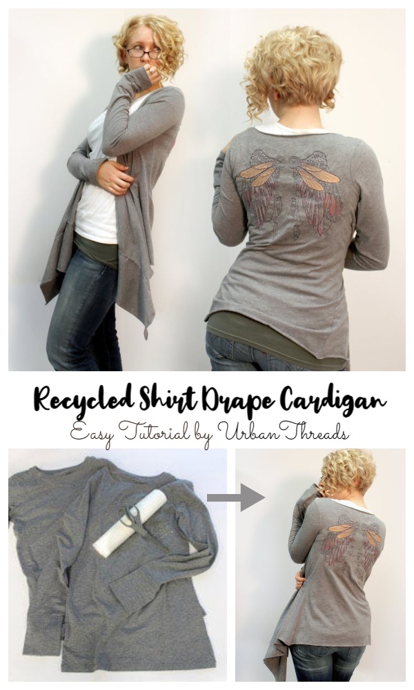 DIY Easy Recycled Shirt Drape Cardigan Free Sewing Pattern