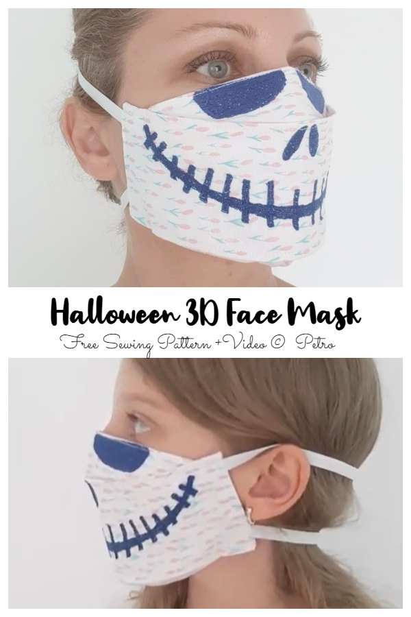 DIY Fabric Halloween Skellington Smile Face Mask Free Sewing Patterns