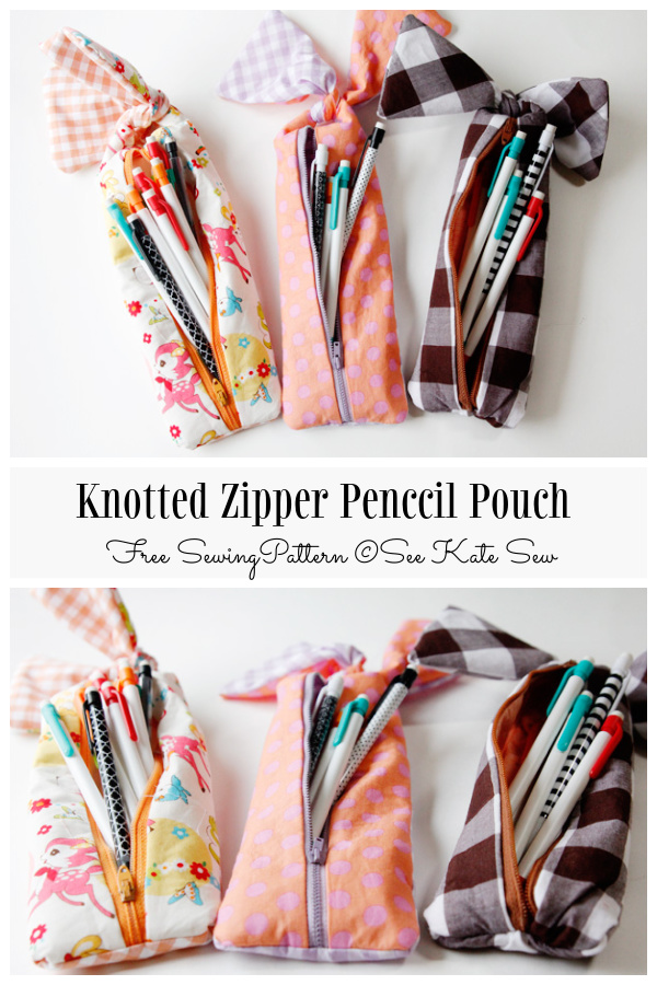 DIY Fabric Bow Zipper Pencil Pouch Free Sewing Pattern