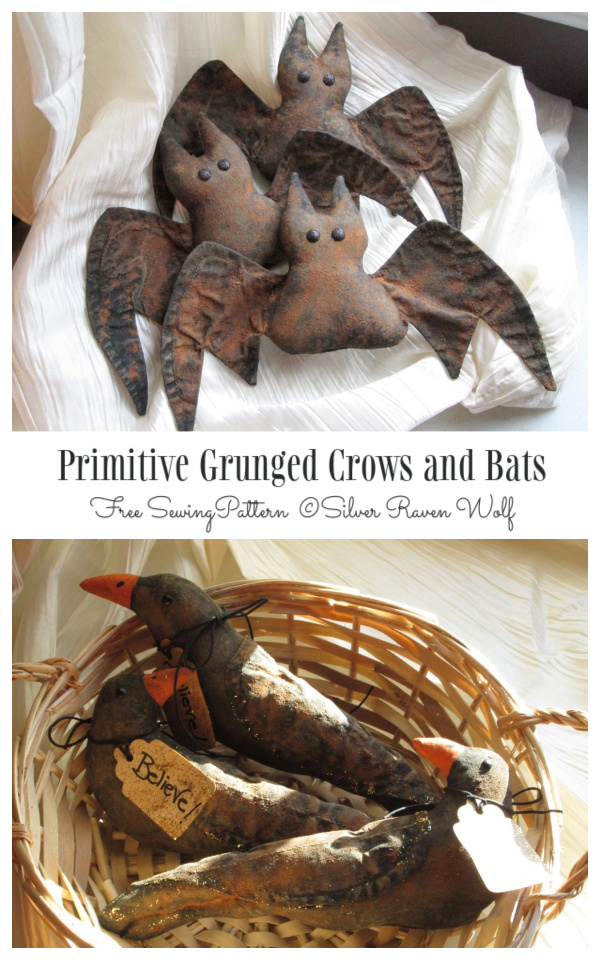 Primitive Grunged Crows and Bats Free Sewing Patterns