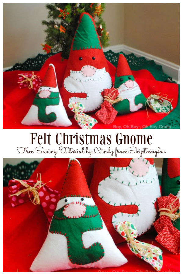 DIY Felt Christmas Gnome Pillow Free Sewing Patterns 