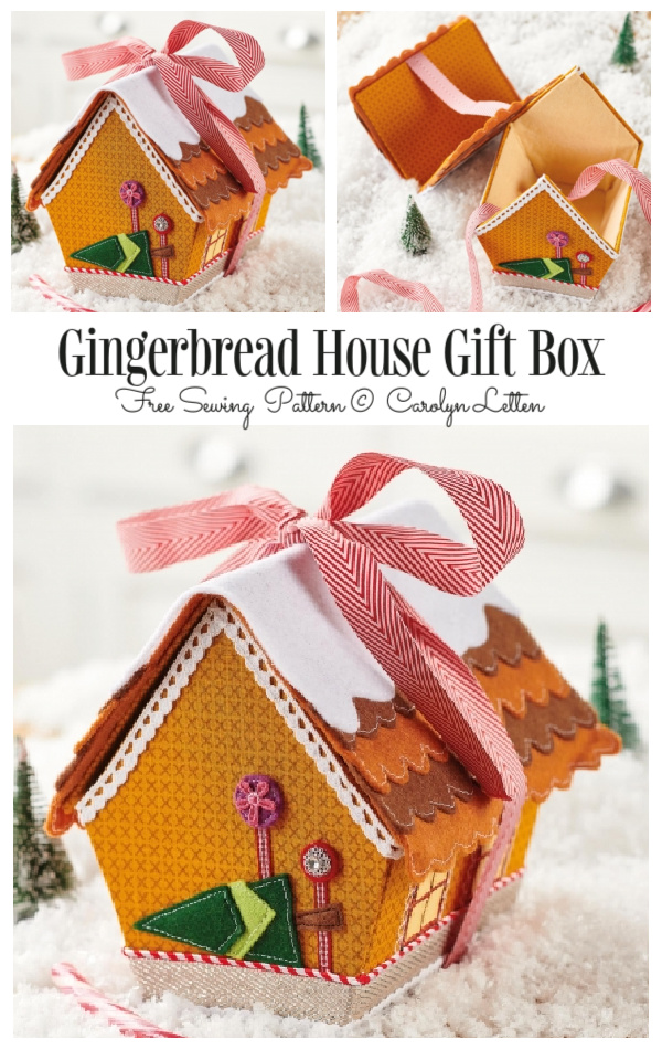 DIY Fabric Gingerbread House Gift Box Free Sewing Pattern