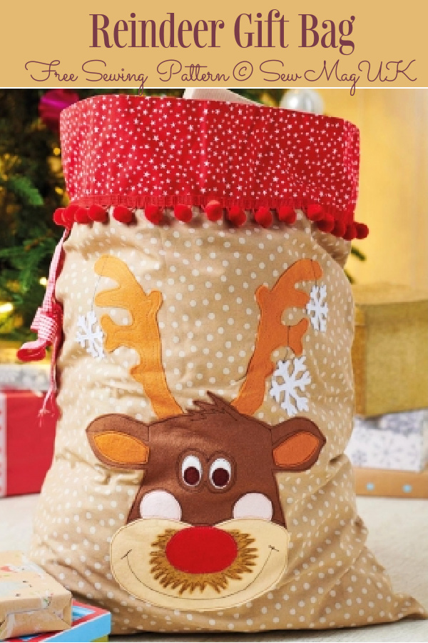 DIY Fabric Reindeer Gift Bag Free Sewing Pattern
