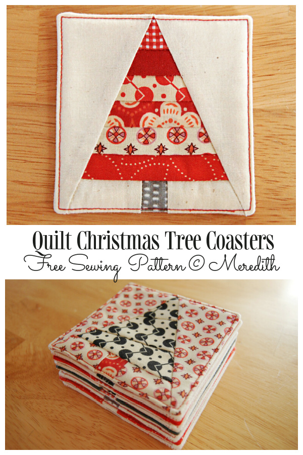 DIY Fabric Scrap Christmas Tree Coaster Free Sewing Pattern