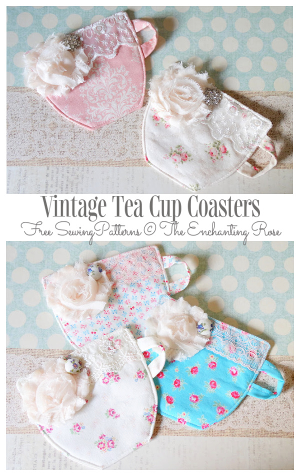 DIY Fabric Tea Cup Coasters Free Sewing Pattern