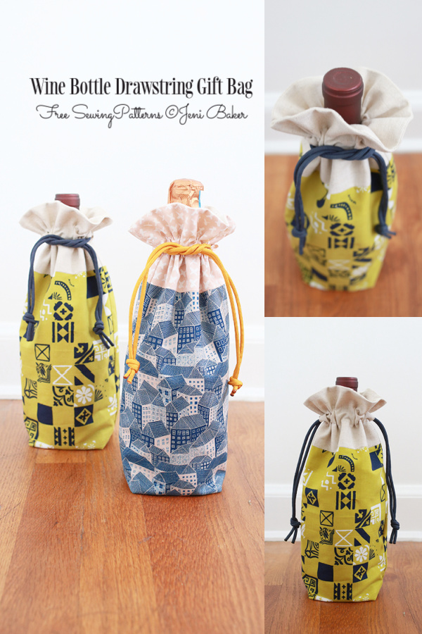 DIY Fabric Wine Bottle Drawstring Gift Bag Free Sewing Patterns