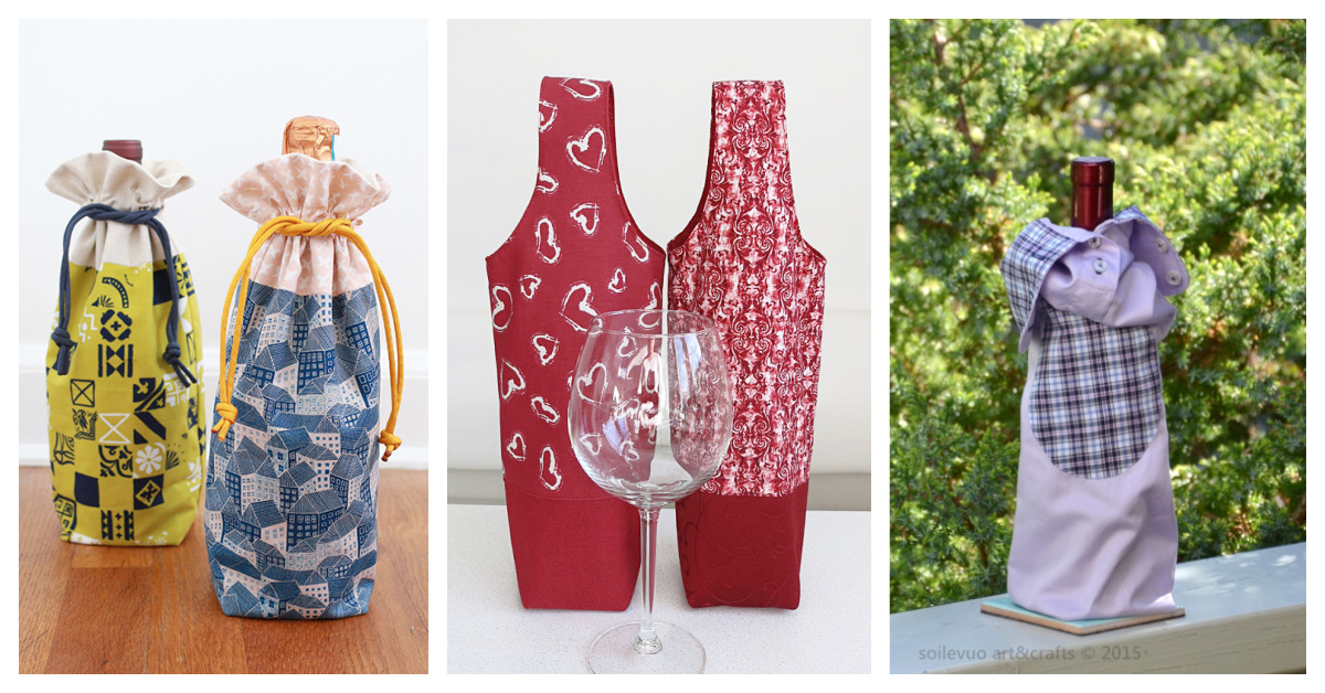 DIY Fabric Wine Bottle Gift Bag Free Sewing Patterns fDIY Fabric Wine Bottle Gift Bag Free Sewing Patterns