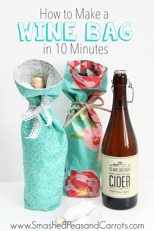 DIY Fabric Wine Bottle Gift Bag in 10 Minutes Free Sewing Patterns 