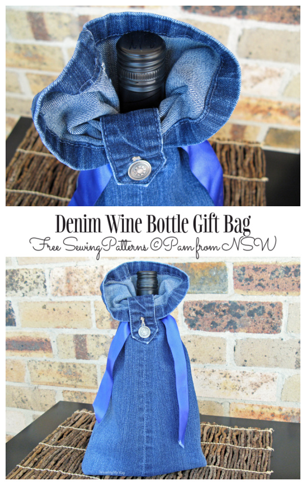 DIY Denim Wine Bottle Gift Bag Free Sewing Patterns